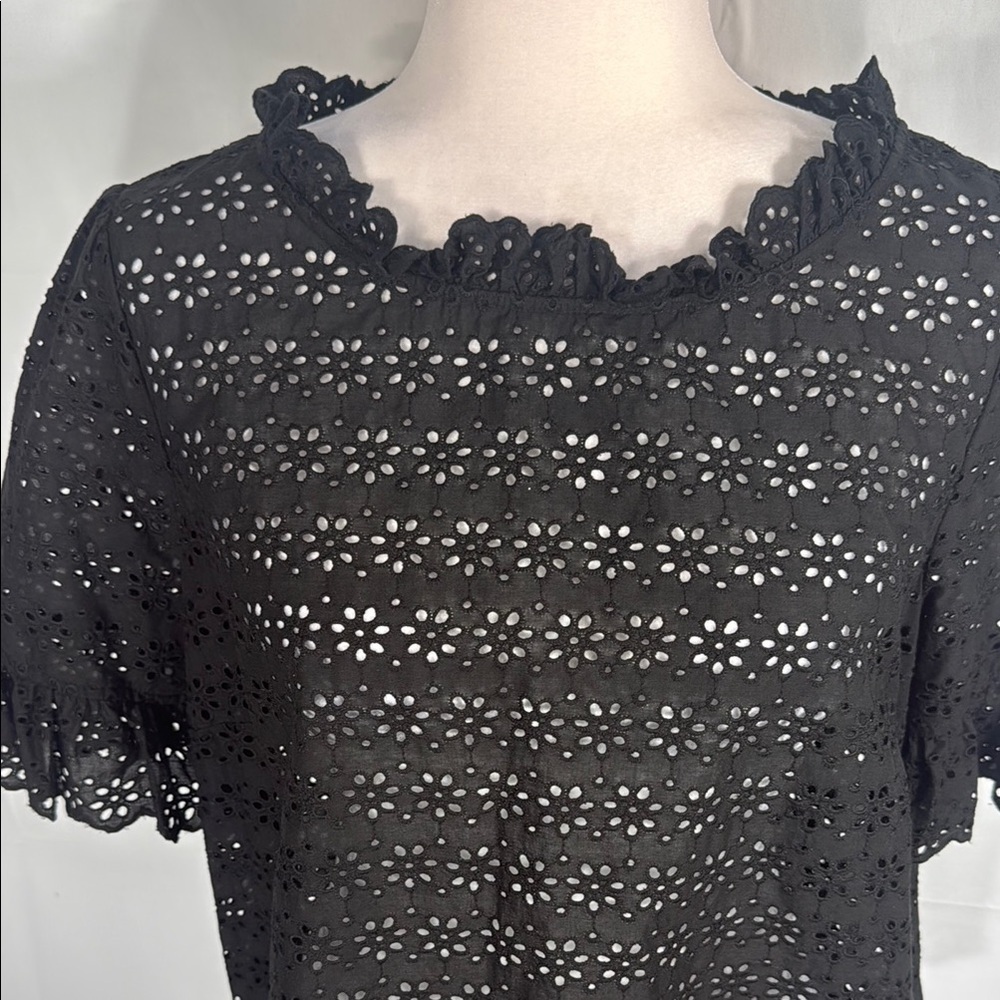Brooks Brothers Red Fleece Black Eyelet Lace Blouse Size 12 - Picture 3 of 10